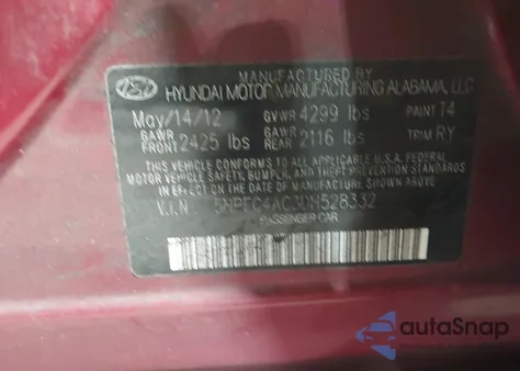 2013 Hyundai Sonata Se из США, поврежденный, VIN 5NPEC4AC3DH528332